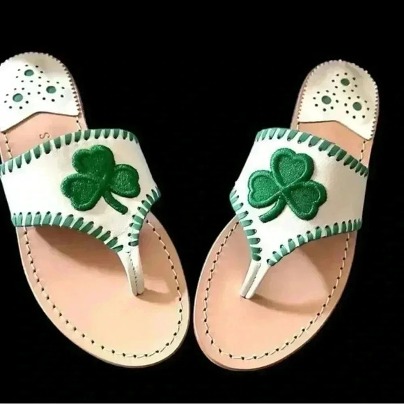 NWT Jack Rogers Classic Samdals White with Embroidered Green Shamrock Size 6 - Picture 7 of 14